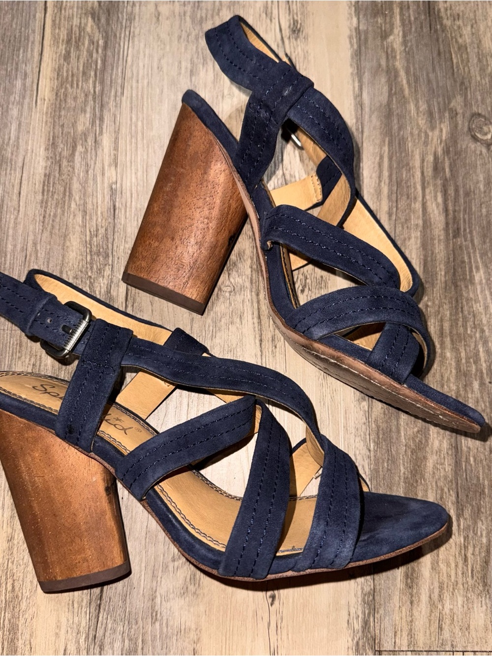 Splendid Navy Suede Strappy Block Heel Sandals - Picture 12 of 13
